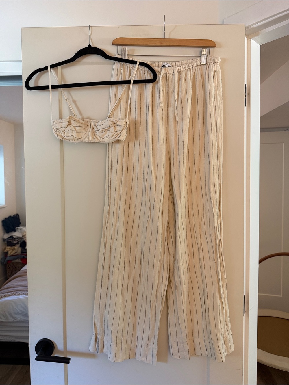 We wore what Cream Striped Two-Piece Set - Bralette & Wide-Leg Pants